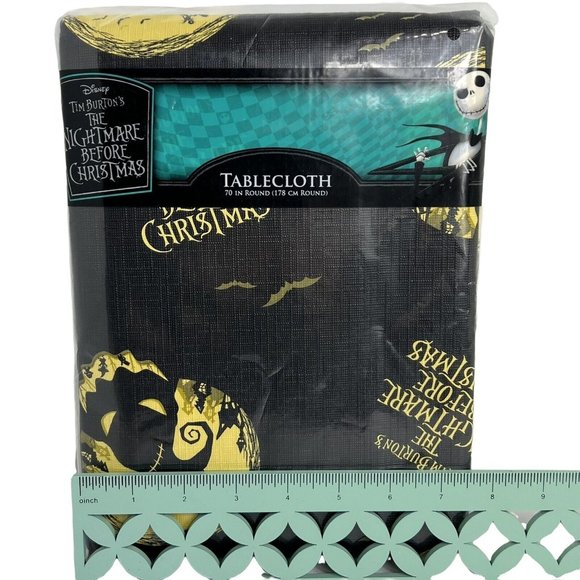 Disney Nightmare Before Christmas Tablecloth 70" Round Oogie Boogie Black Yellow - Picture 9 of 12